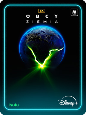 Plakat serialu „Obcy: Ziemia” od FX i Hulu na Disney+, z obrazem planety Ziemia przeciętej jasnozieloną, energetyczną szczeliną.