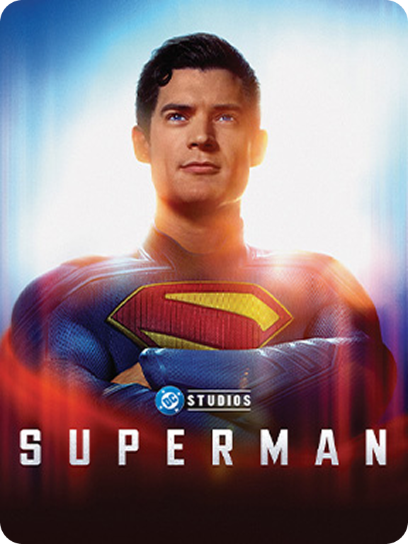 Plakat filmu Superman z bohaterem w kultowym kostiumie