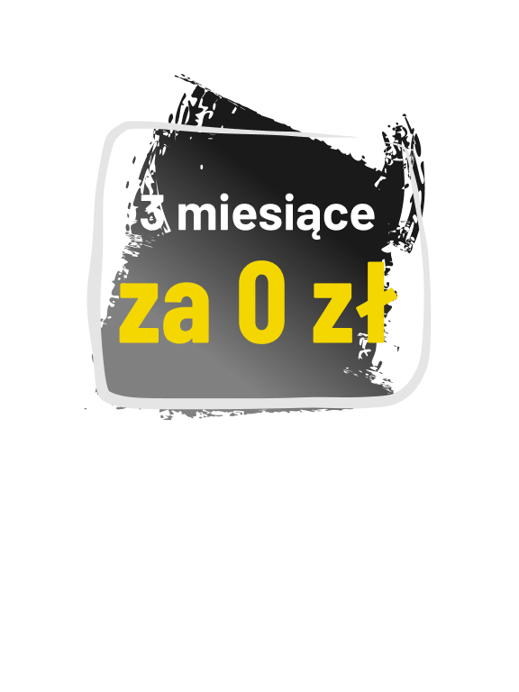 Grafika promocyjna: 3 miesiące za 0 zł – brak opłat za usługę przez pierwsze trzy miesiące korzystania.